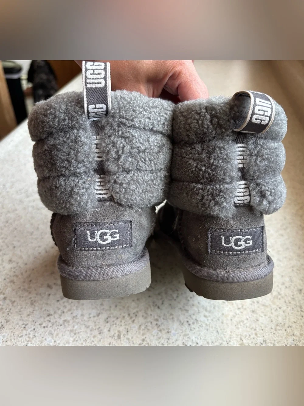 UGG Kids Gray Fluff Mini Booties Cozy Kid Girl Boots - Size 11